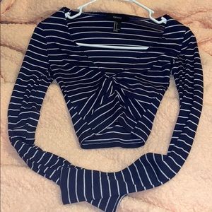 (SOLD) Long Sleeve Blue Stripe Crop Top